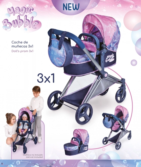 DeCuevas 81776 Sammenklappelig dukkevogn 3 i 1 med taske Magic Bubble 2024 - 73 cm