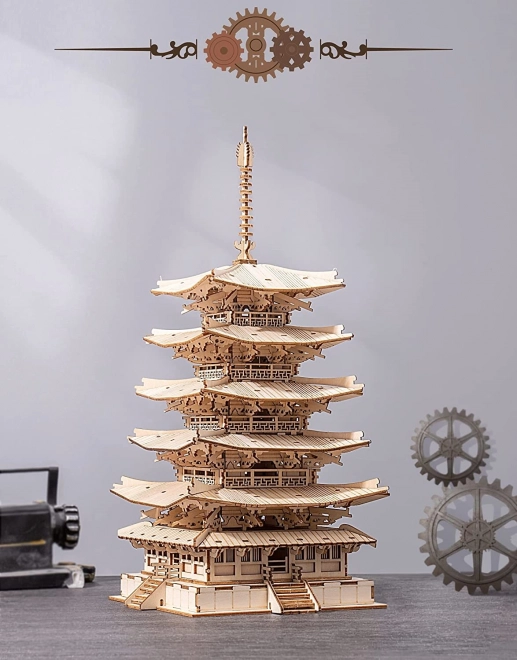 3D træpuslespil femetagers pagode