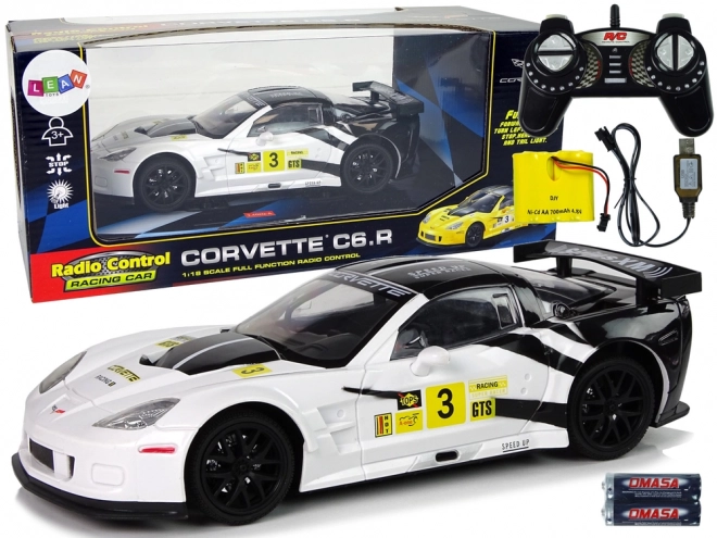 Racer fjernstyret bil R/C 1:18 Corvette C6.R Hvid 2.4 G Lys