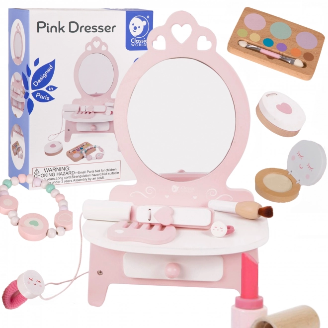 Træ-toiletbord til børn med spejl og tilbehør fra Classic World
