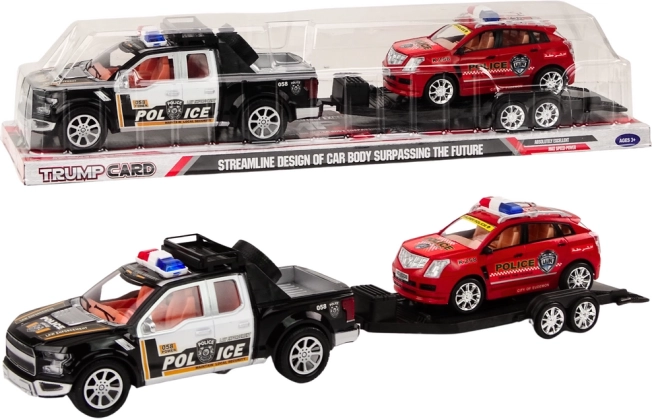 Politipickup med autotrailer og terrængående bil