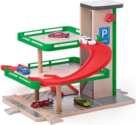 Træsæt til garage med SIKU-biler
