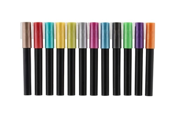 Fixy akrylmaling metallic 12 stk til keramik, glas, sten, spids 4 mm i bliste 18,5x12cm