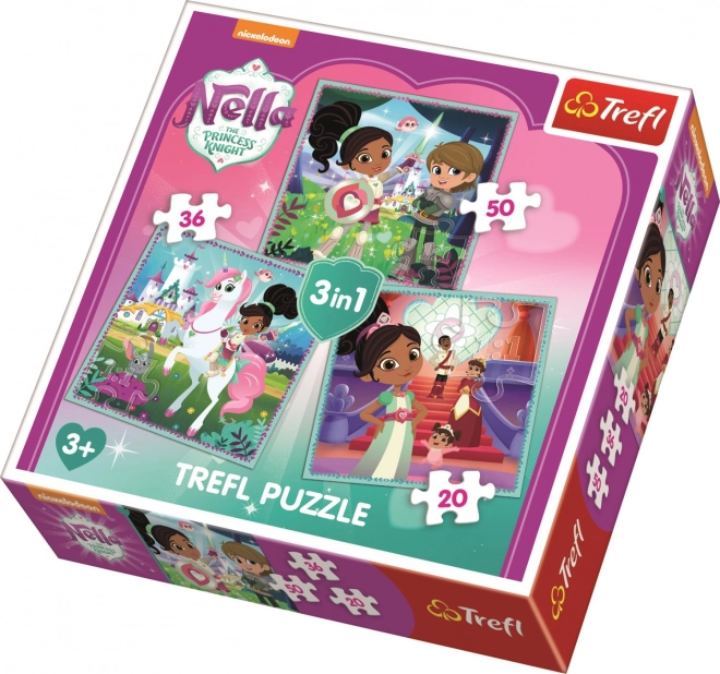TREFL Puzzle Nella, prinsesse ridder og hendes verden 3i1 (20,36,50 stykker)