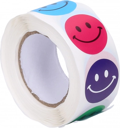Tape med gule smileyer, 500 klistermærker