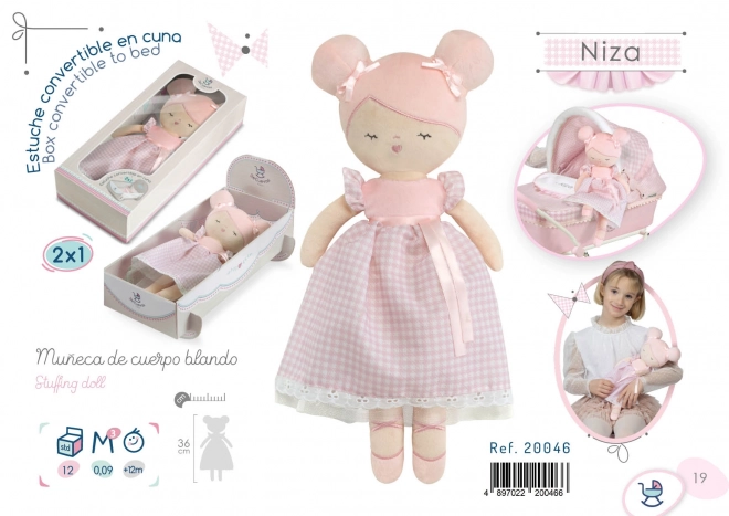 DeCuevas 20046 Plysbamsedukke NIZA - 36 cm med vugge