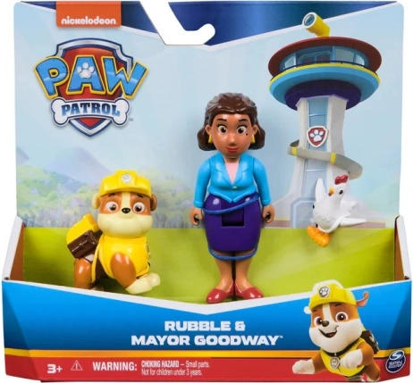 PAW Patrol figurinesæt - Rubble og borgmester Goodway med Chickaletta