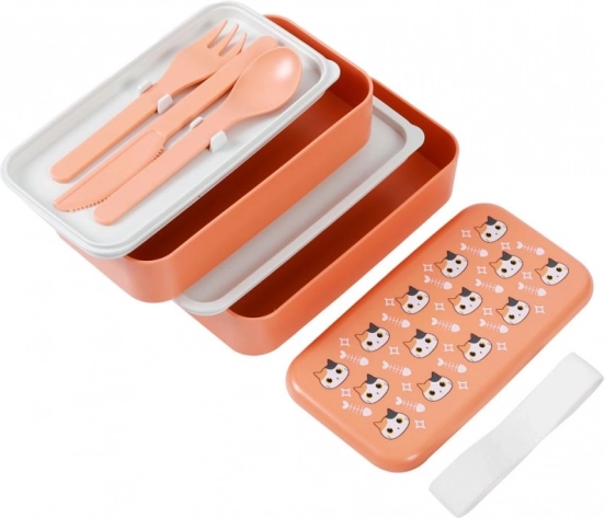 orange madkasse med kat med ske og gaffel
