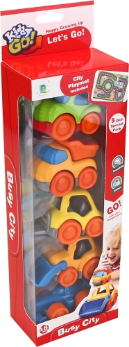 Kiddy Go! sæt med 5 legebiler med by-måtte