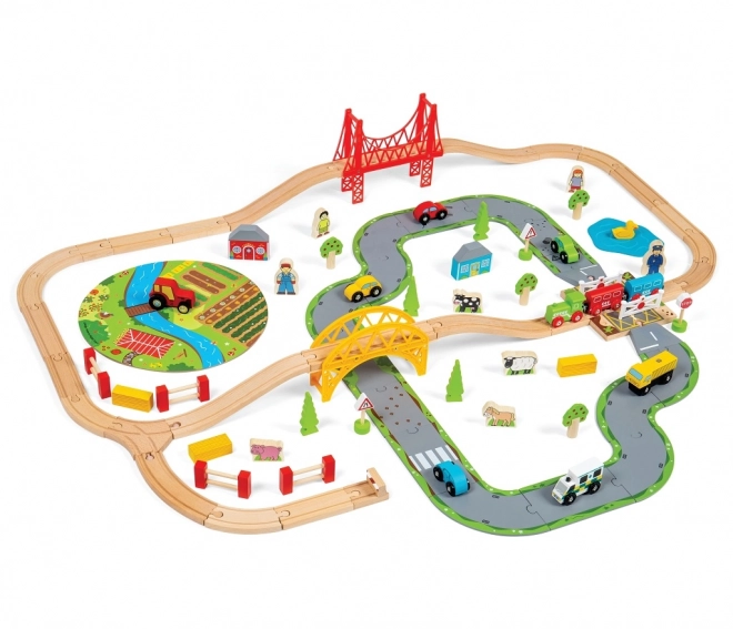 Bigjigs Rail Træjernbanesæt med landevej 80 dele
