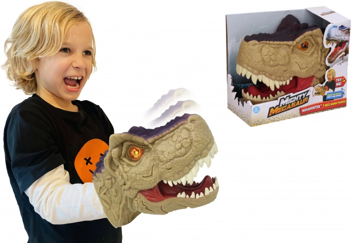 Dinosaur hoved med effekter til hånd 20 cm