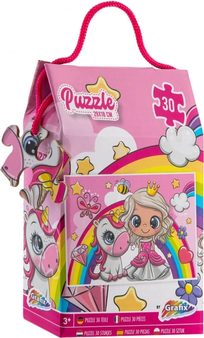 Puslespil 30 brikker prinsesse og enhjørning 29 × 18 cm