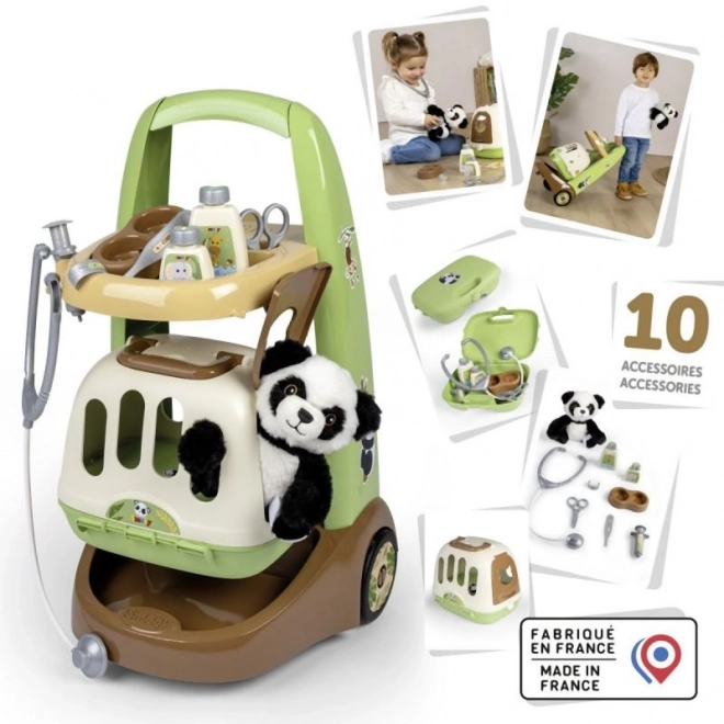 Dyrlægevogn med panda og transportboks 2i1