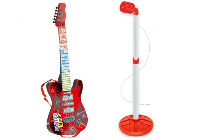 Elektrisk guitar med stander og mikrofon på batterier rød