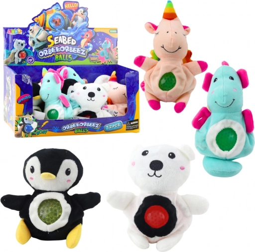 Plysbamse med klem og sensoriske kugler i maven 20 cm – mix af dyr