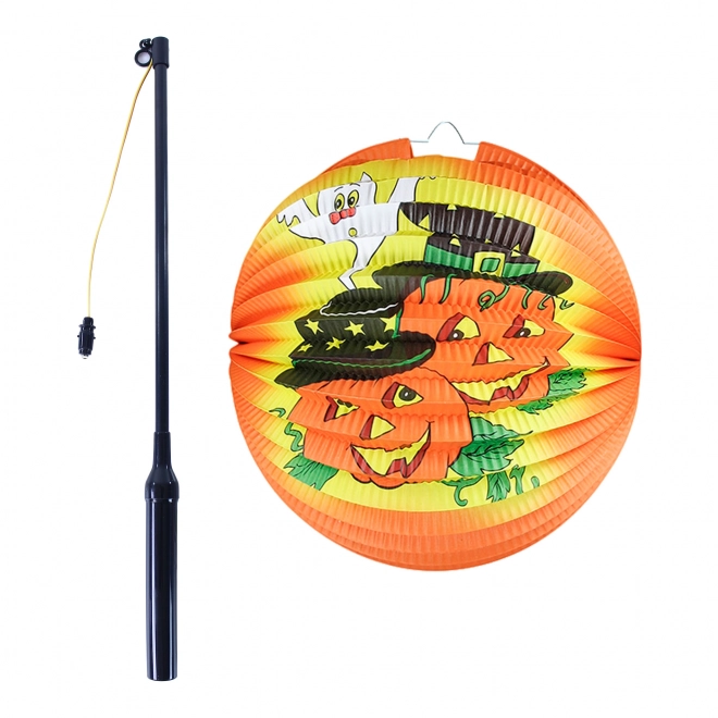 Halloween lanterne glad græskar 15 cm med lysende stav 40 cm