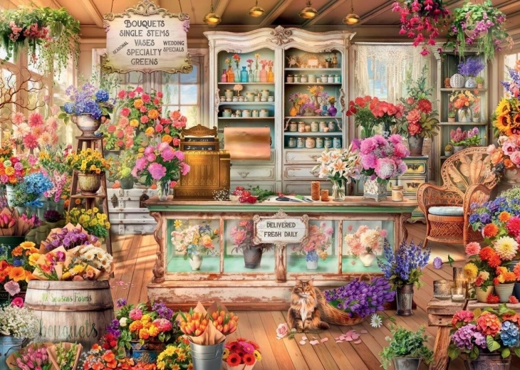 Puslespil Romantisk Blomsterbutik 1000 Brikker