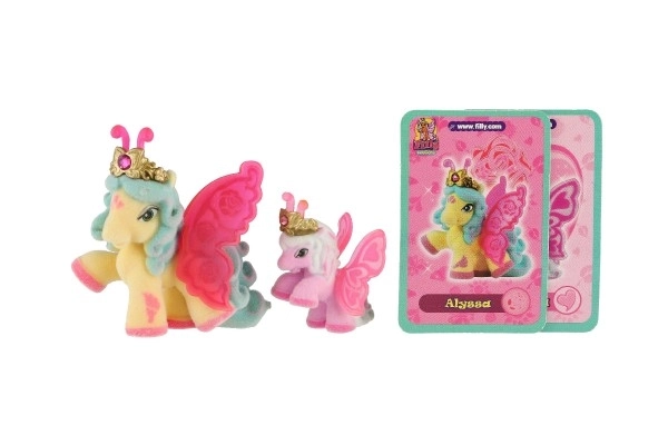 Filly Butterfly familie figurer 2 stk. plys med tilbehør mix af varianter på kort 17x16,5cm