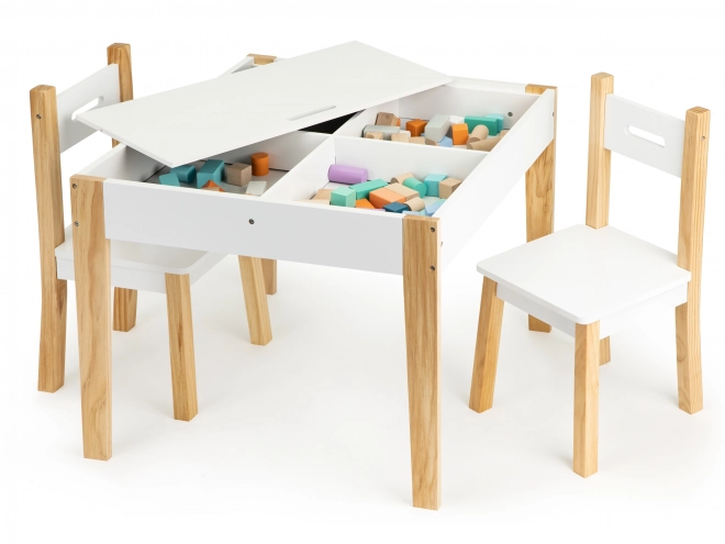 ECOTOYS Børne træbord med tavle og to stole
