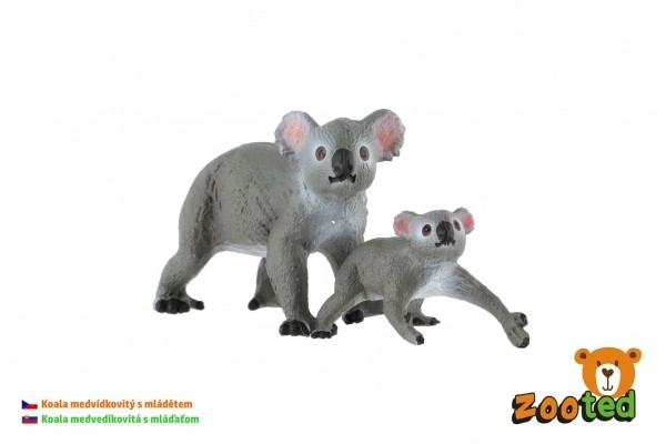Koala bjørn-udseende 2 stk hunner med unge i pose af zooted plastik 4-6cm