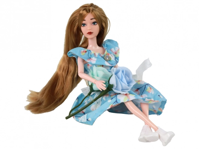 Emily Baby Doll Forårs lange hår Blå kjole Blomst