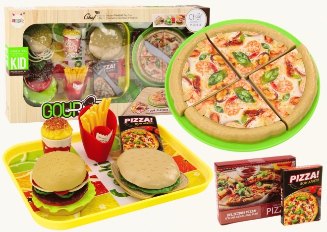 Fastfood-sæt til børn – pizza, burgere, pommes frites og tilbehør, 24 dele
