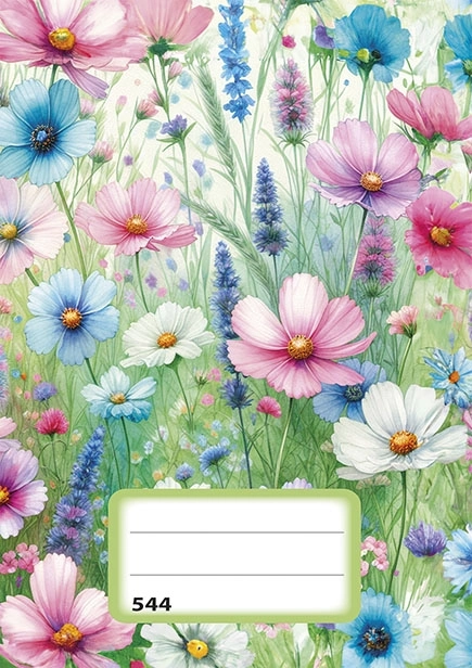 A5-notes med linjer og blomstermotiv, 40 ark