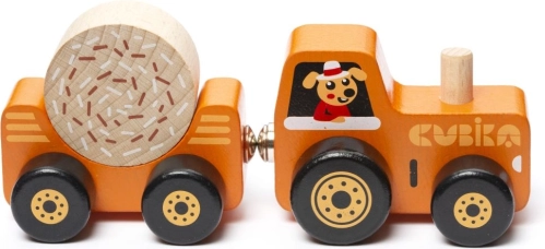 Cubika traktor med trailer – magnetisk træpuslespil, 3 dele