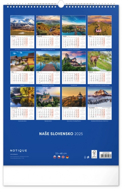 Vægkalender Vores Slovakiet 2025, 33 × 46 cm