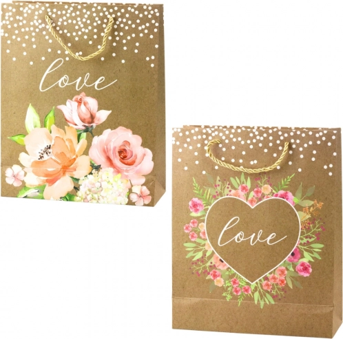 Gavepose med teksten Love og blomster