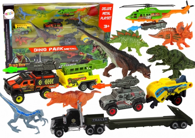Sæt med køretøjer Helicopter Dinosaurer 8 dele Farverige