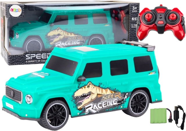 RC-bil med dinosaurer 1:10 grøn