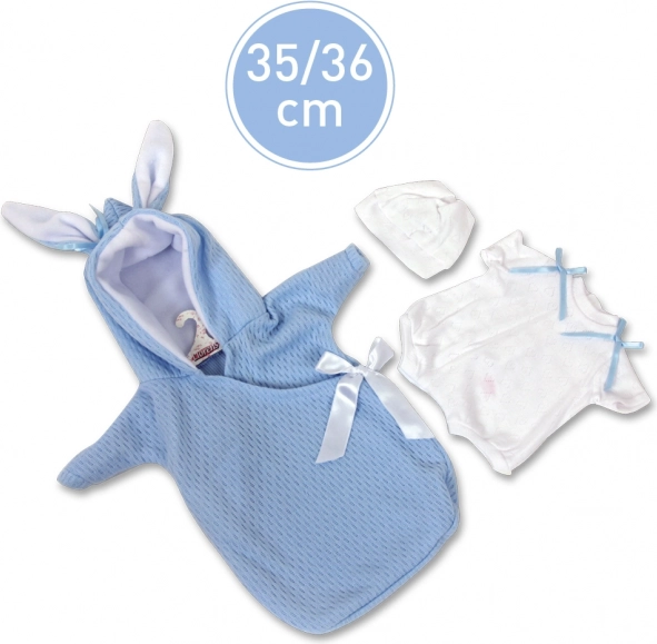 Llorens outfit til dukke New Born 35–36 cm med hætte og små ører