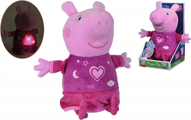 Peppa Pig 2-i-1 plys godnatursklud, med musik + lys, lyserød, 25 cm