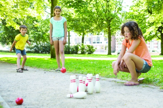 Træbowling sæt – rød og hvid