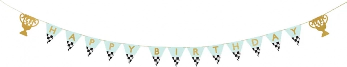 Banner Happy Birthday med trofæer 2,5 m