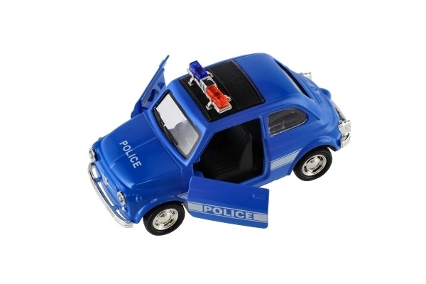 Autopolitibil retro 11cm metal/plast med tilbagegående træk på batteri med lys 4 typer