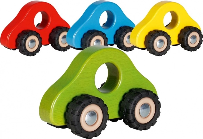Trælegetøjsbil til hånden med gummihjul