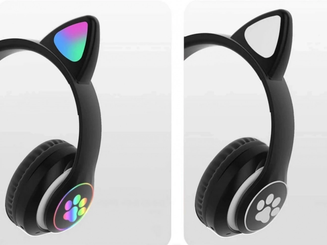 Trådløse hovedtelefoner bluetooth radio fm mp3 katteører LED belysning – sort