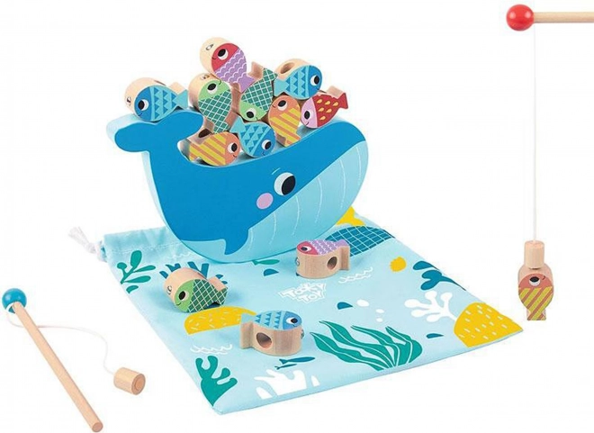 Tooky Toy Træ Spil Hval og Små Fisk Multifunktionelt 4 i 1
