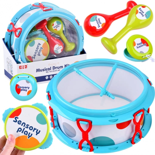 Sæt af musikinstrumenter tromme maracas