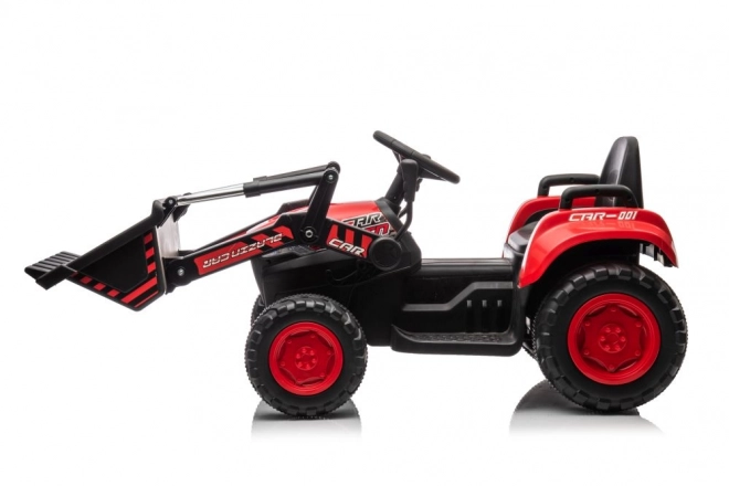 Børnerød traktor med genopladeligt batteri og skovl