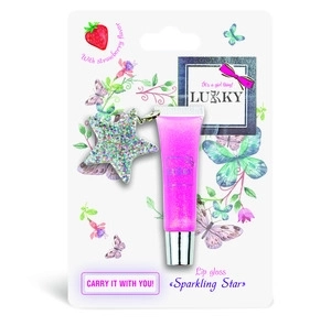 Lukky glitrende lipgloss med vedhæng, jordbærsmag