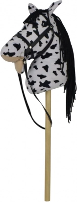 Plyshest på pind med lyd, 70 cm, hvid-sort (appaloosa)