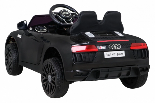 Audi R8 elektrisk legetøjsbil sort med fjernbetjening, EVA hjul, langsom start og MP3 LED
