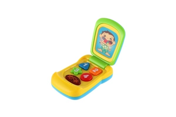 Mobiltelefon plast 14cm med batteri med lyd og lys på kort 11x20x5,5cm 18m+