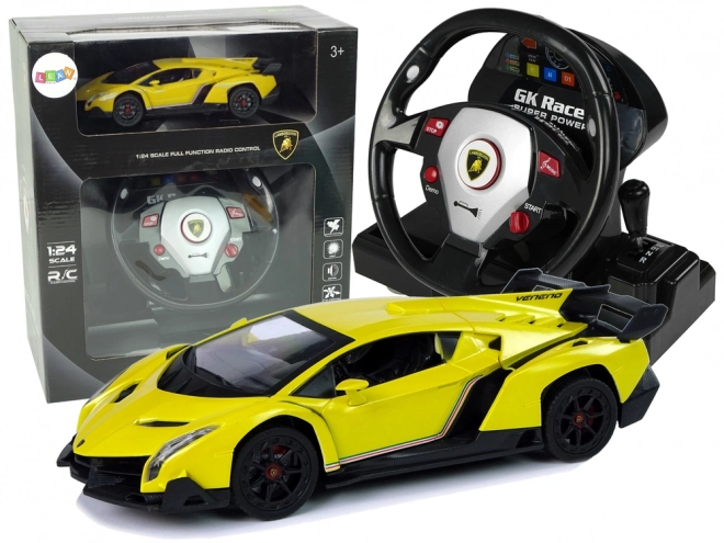 Fjernstyret Lamborghini Veneno Gul 2.4G fjernbetjening af rattet Lydlys