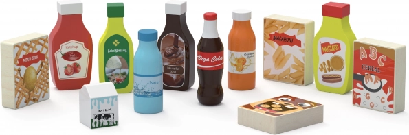 Viga Træ Snacks og Drikkevarer Sæt med 12 Fødevarer