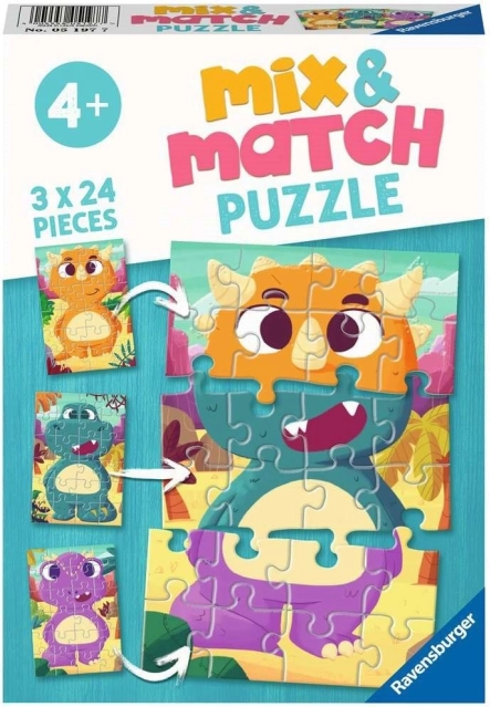 RAVENSBURGER puslespil Mix & Match: søde dinosaurer 3×24 brikker