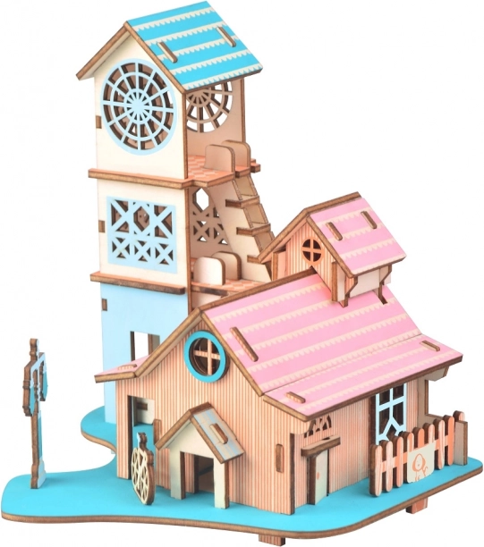 Woodcraft Træ 3D-puslespil Villa ved floden